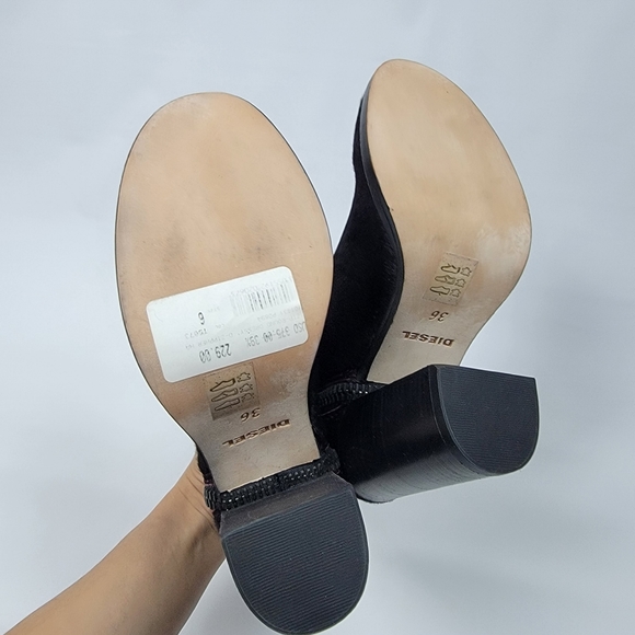 Diesel Women Block Heel Burgundy Cow Leather Zip Up Around Round Toe Ankle Boots - Picture 9 of 12